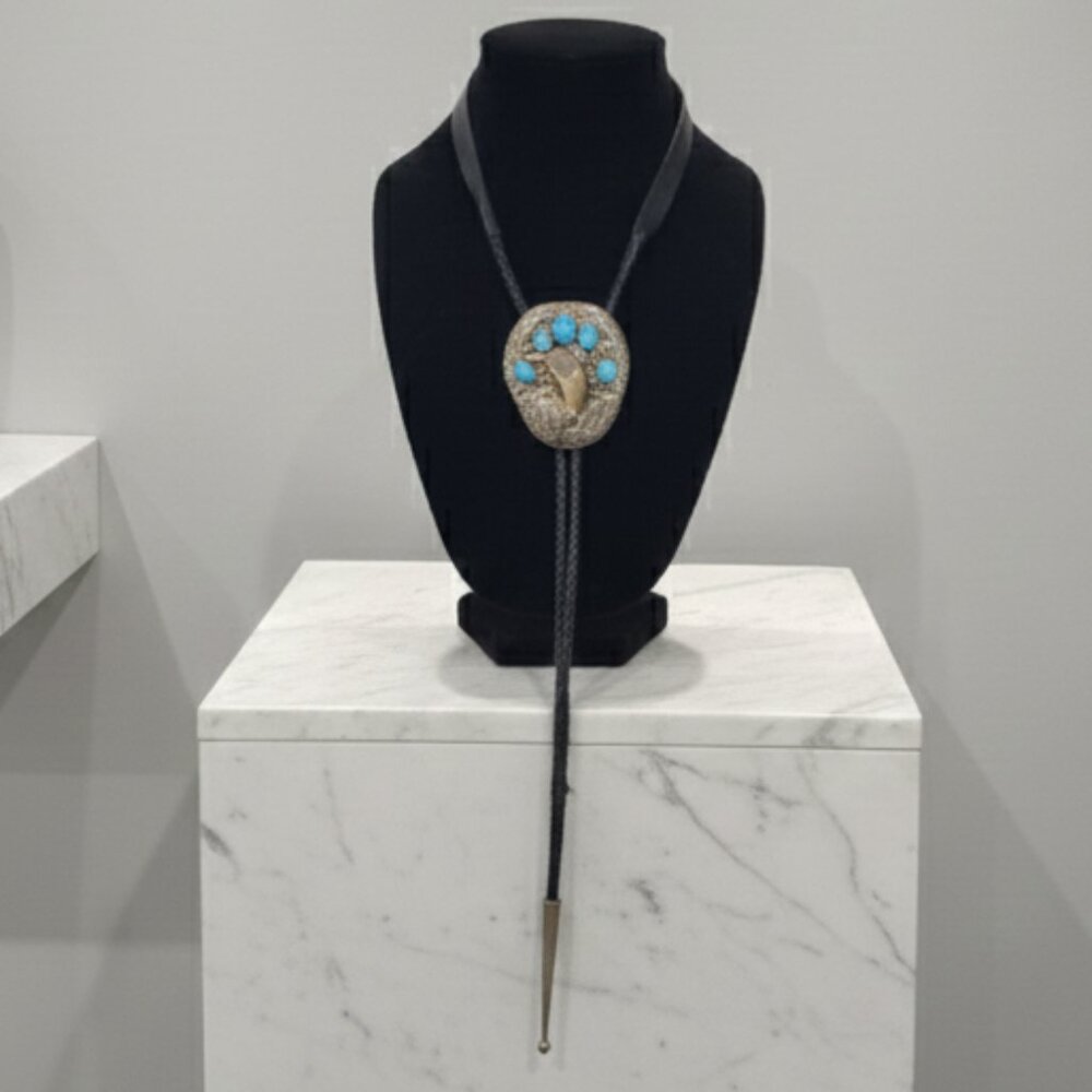 Vintage sterling silver and turquoise Native American bolo tie by Raymond Yazzie - Picture 8 of 8
